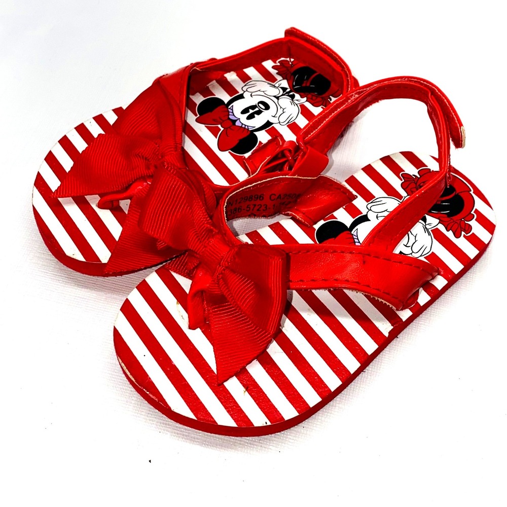 Disney Minnie Mouse Red White Stripe Sandals Toddler Girls Size 18 24‎ Months
